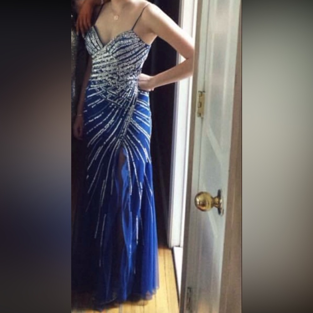 Sean Collection Prom Dress Blue Sequin Beaded Dress Size 6